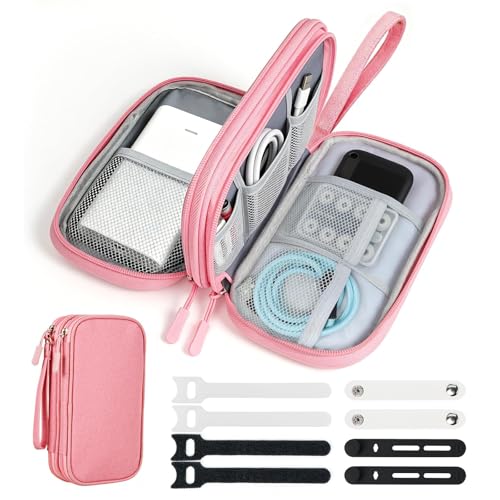 Travel Essentials Electronics Organizer, Double Layers Cable Organizer Bag for 3ft+ Cords, Waterproof Tech Pouch for Charger, Phone & Airplane Gadgets, Pink - color: Pink, size: Medium
