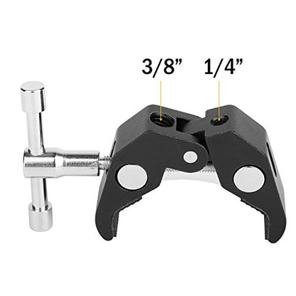 ChromLives Super Clamp Photography Camera Crab Clamp with 1/4''-20 to 1/4'' 20 Screw Converter for 15mm Rods/ Lights/ Umbrellas/Shelves/Cross Bars and More