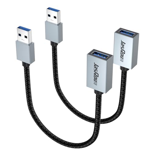 USB Extension Cable 1FT 2Pack, Short USB A 3.0 Extender Cord 5Gbps High Speed Data Transfer & Charging Male to Female Braided for TV Flash Drive Keyboard Mouse Webcam Printer Monitor - size: 1 Feet, style: 2 Pack