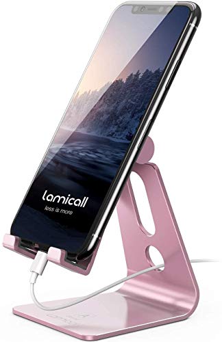 Lamicall Pink Phone Stand, Desk Accessories - Rose Gold Pink Cell Phone Holder, Office Decor, Office Desktop Accessories, Suitable for iPhone 16 15 14 13 Pro Max, 4-8'' Phone - color: rose gold