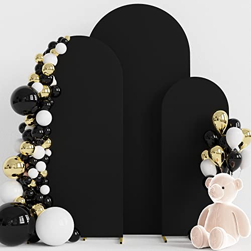 Wokceer Set of 3 Wedding Arch Cover Spandex Fitted Wedding Arch Stand Covers for Round Top Chiara Arch Backdrop Stands Cover for Birthday Party Ceremony Banquet Decoration 4ft,5ft,6ft Black - color: Black, size: 4FT, 5FT, 6FT