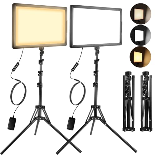 LED Photo Video Light 2-Pack, Ci-Fotto Bi-Color Dimmable LED Continuous Lights, Photography Lighting Kit 2800-6500K CRI 97+ for Studios, YouTube TikTok Video Recording, Game Streaming - size: 12 inch with adapter