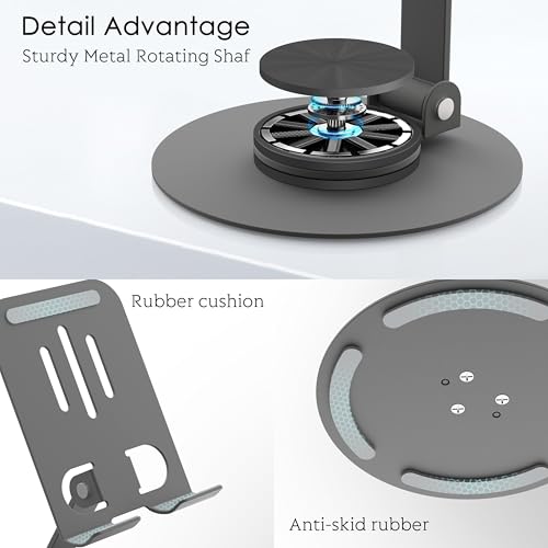 Metal Cell Phone Stand for Desk, Multi-Angel Adjustable 360° Rotation Desktop Phone Holder and Foldable Mobile Phone Stand, Compatible with iPhone 17 16 Pro Max and All Smartphones, Gray - color: Gray