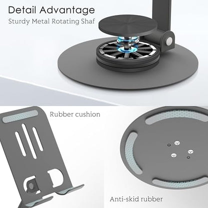 Metal Cell Phone Stand for Desk, Multi-Angel Adjustable 360° Rotation Desktop Phone Holder and Foldable Mobile Phone Stand, Compatible with iPhone 17 16 Pro Max and All Smartphones, Gray - color: Gray