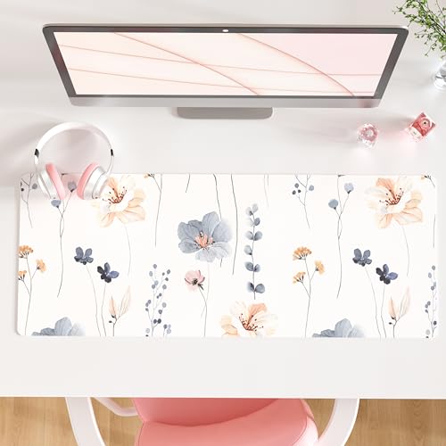 QIYI Large Mouse Pad, Floral Desk Mat for Desktop, Women Girls PU Leather Waterproof Gaming Mousepad, Computer Laptop Flower Desk Accessories Protector Writing Pad for School Office Home 31.5" x 11.8" - color: Watercolor Flowers, size: 31.5" x 11.8"
