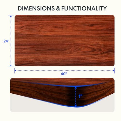 FLEXISPOT Whole Piece 40"x24" Desktop 1" Thickness Height Adjustable Desk Rectangular Tabletop Mahogany Board (42INCH Mahogany Top) - color: Mahogany, size: 40x24"