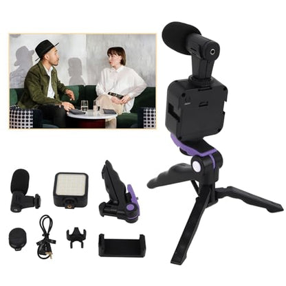 Live Video Mobile Phone Photography Set with Fill Light, Microphone & Desktop Tripod, Adjustable Brightness & Noise Reduction - Portable Live Streaming Kit for Content Creato
