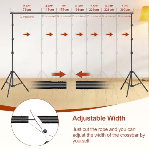 Backdrop Stand 10x7ft(WxH), Photo Studio Adjustable Background Stand Support System Kit with 8 Crossbars, 8 Clamps and Carrying Bag for Parties, Wedding, Photography, Decoration - size: 7x10ft