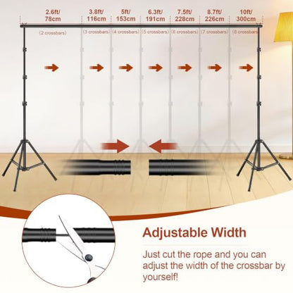 Backdrop Stand 10x7ft(WxH), Photo Studio Adjustable Background Stand Support System Kit with 8 Crossbars, 8 Clamps and Carrying Bag for Parties, Wedding, Photography, Decoration - size: 7x10ft