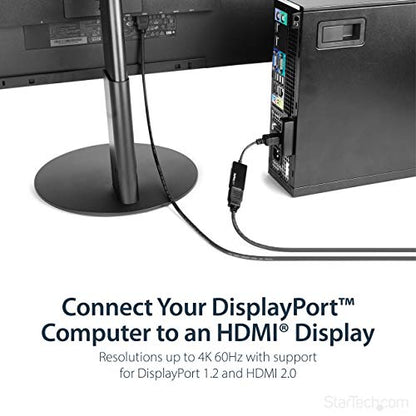 StarTech.com DisplayPort to HDMI Adapter - 4K 60Hz Active DP 1.4 to HDMI 2.0 Video Converter - DP to HDMI Monitor/TV/Display Cable Adapter Dongle - Latching DP Connector (DP2HD4K60S), Black | DP 1.4 to HDMI 2.0, 3840 x 2160, 4K 60Hz UHD, 7.1 audio, DPCP,
