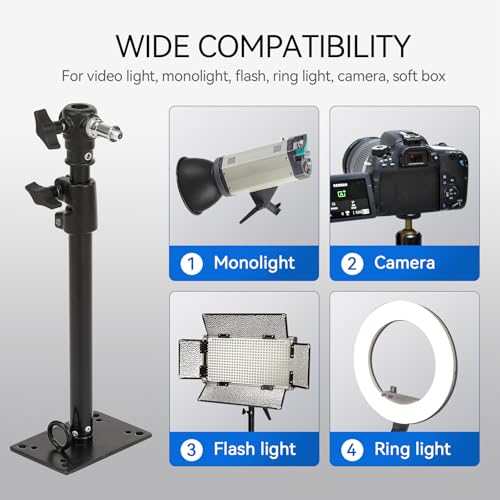 PHOCUS Photography Studio Wall Mount Boom Arm, 22 Inch Adjustable Camera Ceiling Mount Light Stand with 1/4" to 3/8" Threaded Stud for Video Ring Light, Monolight, Softbox, Flash (22 inch) - size: 22 inch