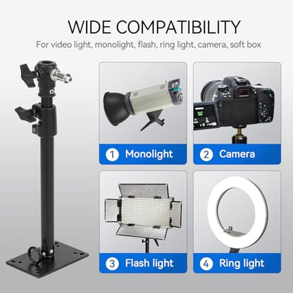 PHOCUS Photography Studio Wall Mount Boom Arm, 22 Inch Adjustable Camera Ceiling Mount Light Stand with 1/4" to 3/8" Threaded Stud for Video Ring Light, Monolight, Softbox, Flash (22 inch) - size: 22 inch