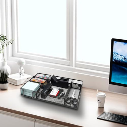 Black Office Desk Accessories, Black Office Supplies Set, Desk Drawer Organizer,Stapler and Tape Dispenser Set,Tape,Staple Remover, Staples, Paper Clips, Scissor and Sticky Note - color: Black