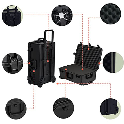 MEIJIA Premium Waterproof Rolling Hard Camera Case,Hard Protective Case with customizable fit foam and wheels,Full Protection with Light&Convenient Design,Elegant Black (31.3"X20.3"X12.25") - size: 31.3"X20.3"X12.25"