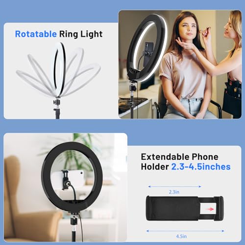 12'' Ring Light with Stand 75'' Tall & Phone Holder, 100+ Color Modes Selfie Light with Tripod Stand, Big LED Circle Lights for iPhone/Android/Camera/YouTube/Makeup/Live Stream/TikTok/Video - size: 12 inch - 29 RGB Lighting Modes
