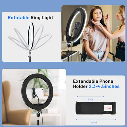 12'' Ring Light with Stand 75'' Tall & Phone Holder, 100+ Color Modes Selfie Light with Tripod Stand, Big LED Circle Lights for iPhone/Android/Camera/YouTube/Makeup/Live Stream/TikTok/Video - size: 12 inch - 29 RGB Lighting Modes
