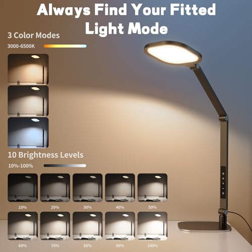 Desk Lamp for Home Office, 1200LM Computer Zoom Lighting with CRI >95, Memory & Timer Function, Dimmable Desktop Ring Light for Video Calls, Conference, Reading, Streaming, Podcasting, 3000K-6500K - color: Black - 1 Pack