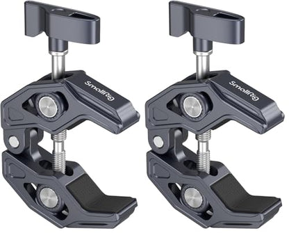 SMALLRIG Crab-Shaped Super Clamp, Camera Mount, 1/4"-20, 3/8"-16 Threaded Holes, 7.7lbs/3.5kg Payload, Compatible with Cameras, Monitors, LED Lights, etc. (Pack of 2) - size: Small (Pack of 2)
