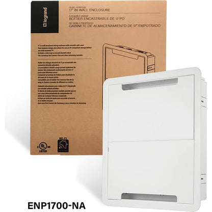 Legrand - OnQ Cable Management, In-Wall Media Box, Dual Purpose Structured Wiring Enclosure, TV Home Theater Recessed Storage Box, 17 Inch, White, ENP1700NA - size: 17 inch