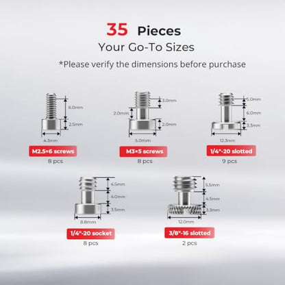 SMALLRIG Camera Screws Stainless Steel Screw Set 35 Pcs (1/4"-20, 3/8"-16, M2.5, M3), Suitable for Cameras, Cages, Handles, with Portable Storage Case - 6389 - size: 35 Pcs