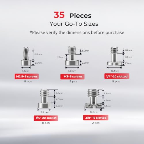 SMALLRIG Camera Screws Stainless Steel Screw Set 35 Pcs (1/4"-20, 3/8"-16, M2.5, M3), Suitable for Cameras, Cages, Handles, with Portable Storage Case - 6389 - size: 35 Pcs