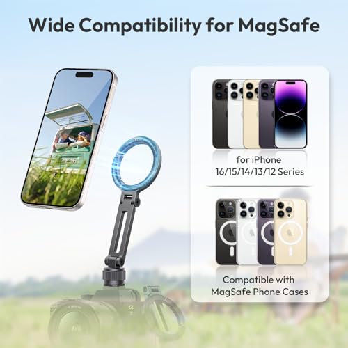 ULANZI MA07 Magnetic Phone Tripod Mount for Magsafe, Aluminum Camera Phone Mount with 1/4" Screw, Cold Shoe Magnetic Tripod for Camera, Copatibale with iPhone 17/16/15/14/13/12 Series