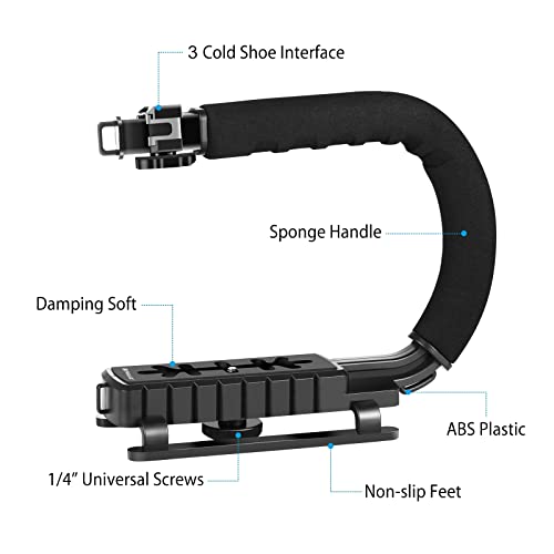 PULUZ U/C Shape Video Action Stabilizing Handle Grip Handheld Stabilizer Kit with Phone Clamp & Quick Release Buckle & Long Screw for Canon Sony Nikon Cameras and Home DV Camera Smartphones - style: stabilizer kits 1