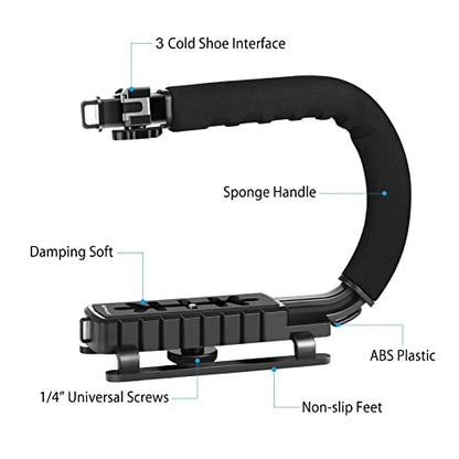PULUZ U/C Shape Video Action Stabilizing Handle Grip Handheld Stabilizer Kit with Phone Clamp & LED Studio Light for Canon Sony Nikon Cameras and Home DV Camera Smartphones - style: stabilizer kits 3