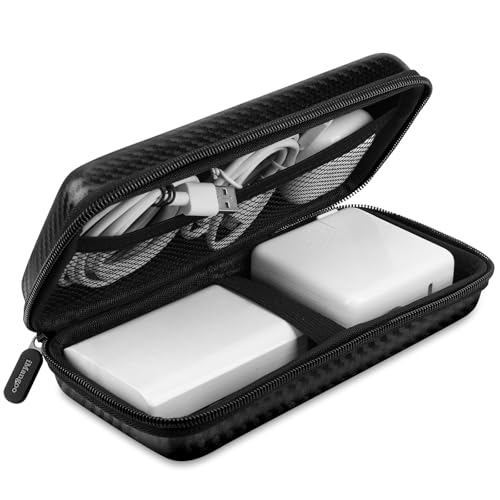 iMangoo Travel Essential Electronics Organizer Pouch Charger Case, Shockproof Dual Zipper Power Bank Cables Tech Accessories Purse, Men & Women Travel Must Have Storage Bag, 8.5x4.5x2 inch Fiber Black - color: FiberBlack, size: Large