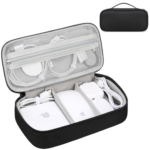 Lacdo Electronic Organizer Travel Cable Organizer Bag Pouch Tech Electronic Accessories Carry Case Portable Double Layers Charger Case for Cable, Cords, Charger, Earphone, Power Bank, Black - color: Black