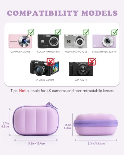 Digital Camera Case Compatible with CAMKORY DC403/ KODAK PIXPRO FZ55/ FZ45/ STUOGYUM DC402-AF, Small Hard Shell Bag with SD Card Storage for Travel (Violet) - color: Volet