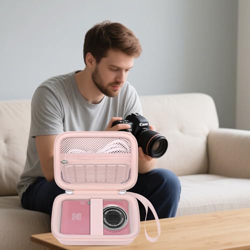 Elonbo Camera Carrying Case for KODAK PIXPRO FZ55 / FZ53 / FZ45 / FZ43 16MP Digital Camera, Vlogging Camera Storage Holder Travel Bag, Mesh Bag Fits Batteries, Cable, Memory Card, Card Reader, Pink - color: Pink