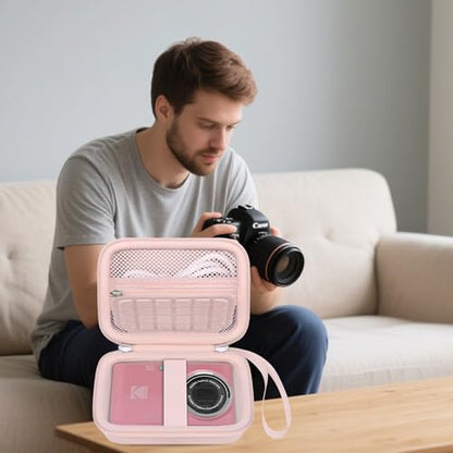 Elonbo Camera Carrying Case for KODAK PIXPRO FZ55 / FZ53 / FZ45 / FZ43 16MP Digital Camera, Vlogging Camera Storage Holder Travel Bag, Mesh Bag Fits Batteries, Cable, Memory Card, Card Reader, Pink - color: Pink