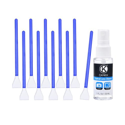 Camkix APS-C Sensor Cleaning Kit Digital Camera Lens Cleaner Kit Compatible with DSLR and Mirrorless Cameras - 10x of 16mm Dry Cleaning Swabs and 1 Bottle of Sensor Optical Lens Cleaner