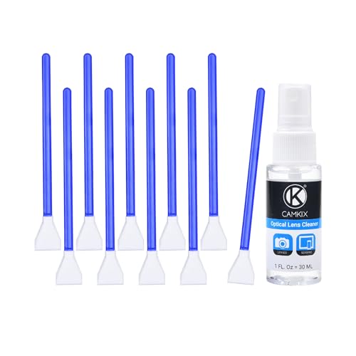 Camkix APS-C Sensor Cleaning Kit Digital Camera Lens Cleaner Kit Compatible with DSLR and Mirrorless Cameras - 10x of 16mm Dry Cleaning Swabs and 1 Bottle of Sensor Optical Lens Cleaner