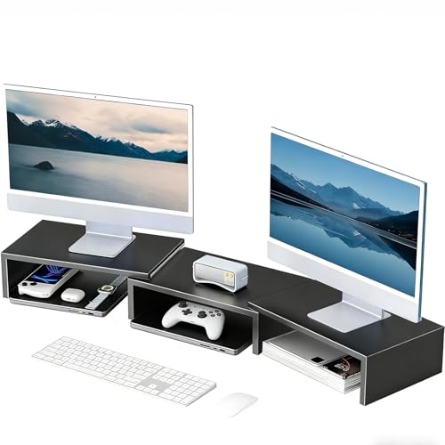 Desk Organizers and Accessories, Dual Monitor Stand Riser, Monitor Desk Shelf for Desktop Organization (Black) - color: Black