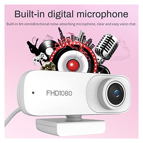 Autofocus 1080P Webcam Cover HD Web Camera with Microphone for Computer Laptop PC Camera for Video Meeting Streaming for Business Meetings (Color : White)