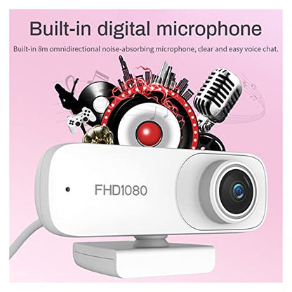 Autofocus 1080P Webcam Cover HD Web Camera with Microphone for Computer Laptop PC Camera for Video Meeting Streaming for Business Meetings (Color : White)