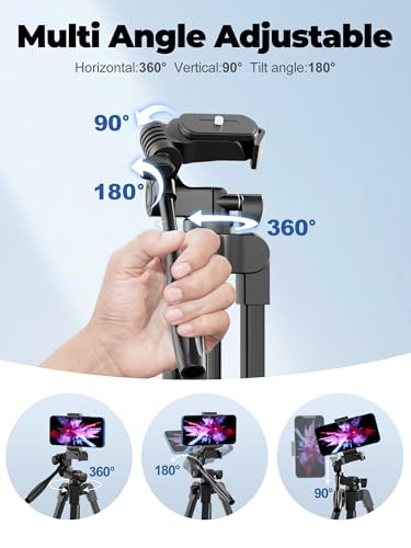 EMART 61’’ Phone Tripod Stand with Flexible Gooseneck, Portable Tripod for iPhone and Camera, Overhead Cellphone Holder with Remote for iPad Tablet Cooking Video Youtuber Vlogging Recording - size: 61in