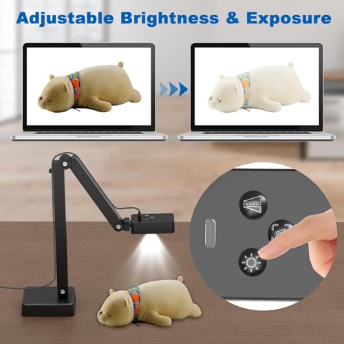 8MP USB Document Camera for Teachers and Classroom, Auto Focus 4K Doc Cam | A3 A4 Document, LED Light and Mic, Image Invert, Foldable Arm for Mac Windows Chromebook, for Live Demo Distance Learning
