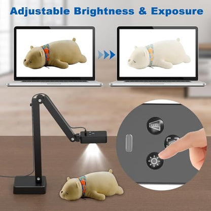 8MP USB Document Camera for Teachers and Classroom, Auto Focus 4K Doc Cam | A3 A4 Document, LED Light and Mic, Image Invert, Foldable Arm for Mac Windows Chromebook, for Live Demo Distance Learning