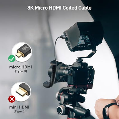 Cable Matters 48Gbps 8K Micro HDMI Coiled Cable 1-3ft with 8K@60Hz, 4K@240Hz and HDR Support, Micro HDMI Cable Coiled for Laptops, Cameras, DSLRs, Camcorders, Portable Screens and Monitors - style: Micro HDMI