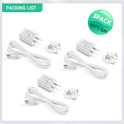 OLAIKE (3 Pack) 5m/16ft Charge Cable for Ring Stick Up Cam Battery/Plug-in 3rd Gen & Ring Spotlight Cam Battery, Weatherproof Power Adapter Keep Charge Your Camera (No Camera), White - color: (16 ft/5m, 3 Pack) White