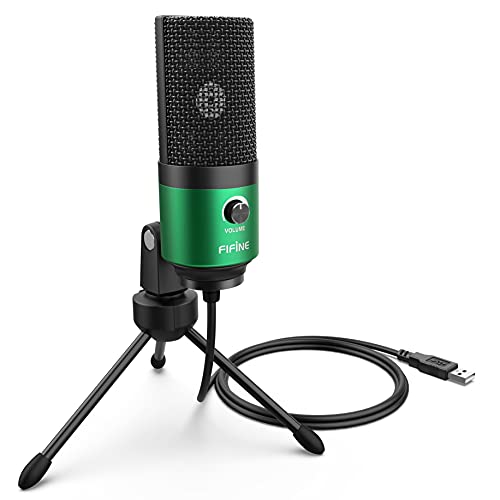 FIFINE USB Gaming Microphone for PC Desktop, PS4 and Mac, Gain Control, External Condenser Computer Mic for Streaming, Podcasting, Twitch, Discord, Green - K669G - color: Green