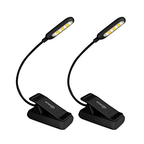 VAVOFO Clip On Rechargeable Reading Light, 7 LEDs with 3 Colortemperature 9 Brightness Levels Book Lights for Reading in Bed with Power Indicator for Bookworms (2 Pack Black) - color: Black+Black