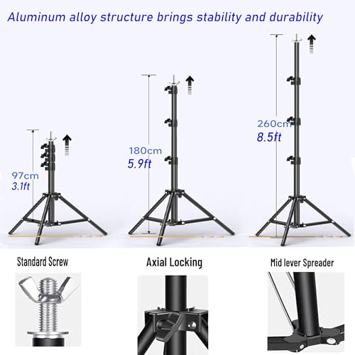 8.5x10ft Background Stand with 6.5x10ft White and Black Chromakey Backdrop Screen, Adjustable Background Holder Support System Kit, Clamp for Photography Video Studio Portrait Product Shooting