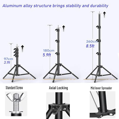8.5x10ft Background Stand with 6.5x10ft White and Black Chromakey Backdrop Screen, Adjustable Background Holder Support System Kit, Clamp for Photography Video Studio Portrait Product Shooting