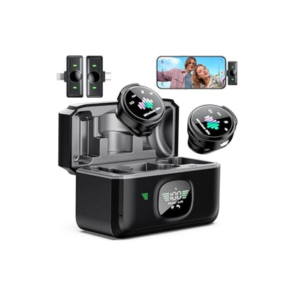 Wireless Lavalier Microphone for iPhone: 80H Battery, 48KHz Audio, 30dB Noise Reduction Clip on Microphone for iPhone Android - Mini Mic for Vlogging YouTube TikTok - color: Black