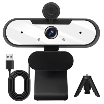 USB HD 1080P Video Webcam and Wide Angle Camera with Built-in Microphone and Rotatable Tripod,for Laptop Computer or Desktop PC,Great for Live Streaming.Calls.Video Conferencing(White)