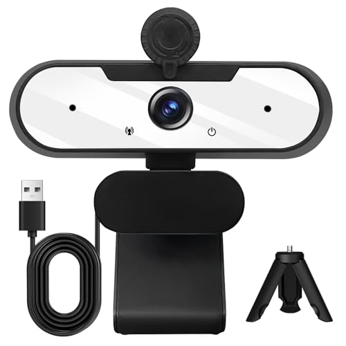 USB HD 1080P Video Webcam and Wide Angle Camera with Built-in Microphone and Rotatable Tripod,for Laptop Computer or Desktop PC,Great for Live Streaming.Calls.Video Conferencing(White)